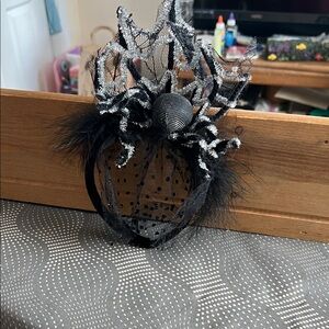 Black Lace and Feather Headband